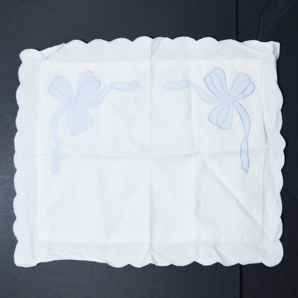 White Handkerchief with Embroidered Bows + Scalloped Edge - 14" x 17"
