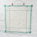 Green + White Embroidered Tablecloth - 36" x 36"