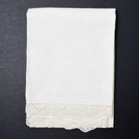 White Floral Damask Runner with Crochet Lace Border - 18.5" x 36"