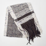 Brown + White Woven Scarf with Fringe - 9" x 46"