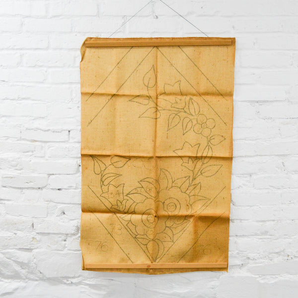 Floral Rug Hooking Pattern on Burlap - 23" x 36"