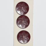 Dark Red-Brown Floral Leaf Molded Plastic Two-Hole Buttons - Set of 3