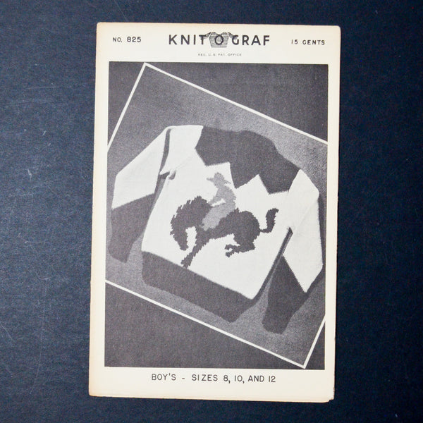 Knit O Graf No. 825 Boys Cowboy Sweater Knitting Pattern - Size 8-12