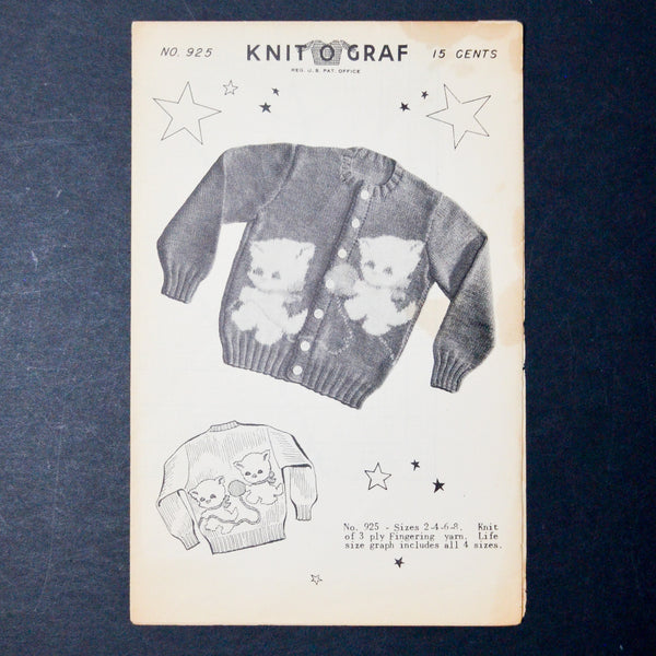 Knit O Graf No. 925 Kitten Sweater Knitting Pattern - Size 2-8