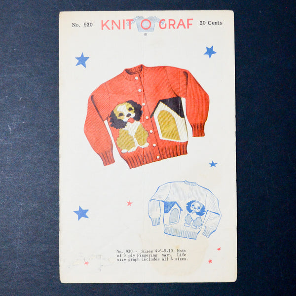 Knit O Graf No. 930 Puppy Sweater Knitting Pattern - Size 4-10