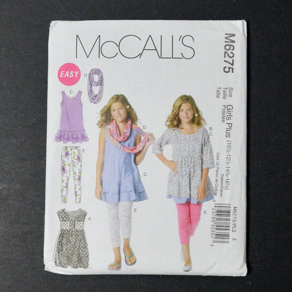 McCall's M6275 Girl's Dress, Scarf, and Leggings Sewing Pattern - Size Girls Plus (10.5-16.5)