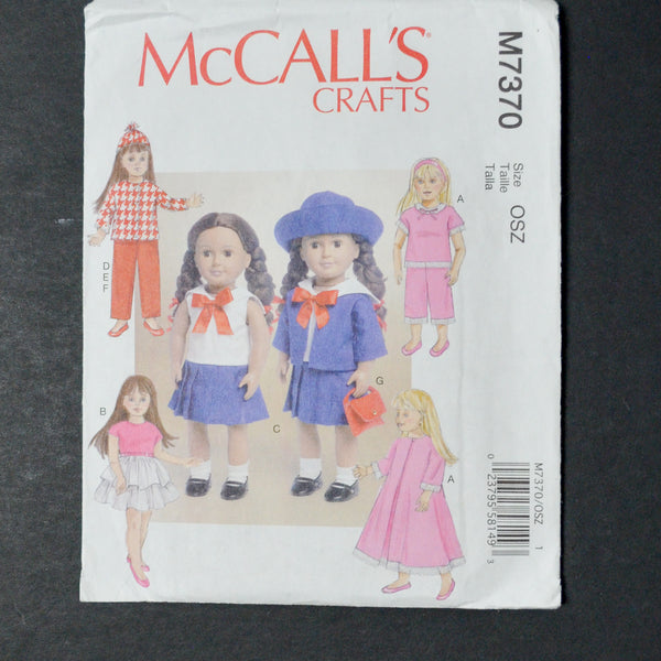 McCall's M7370 18" Retro Doll Clothes Sewing Pattern - One Size
