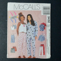McCall's 3432 Junior's Pajama Top, Nightgown, Camisole, and Pull-on Pants or Shorts Sewing Pattern - Size JD (11/12-17/18)