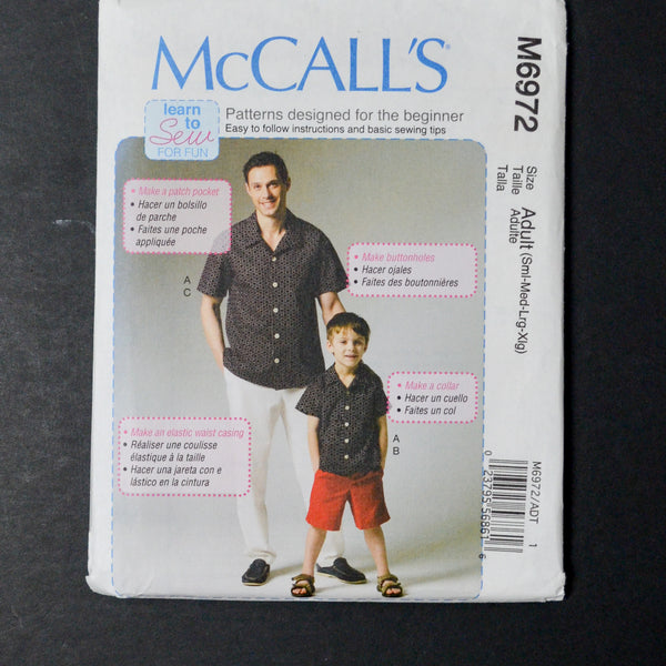 McCall's M6972 Men's/Boys' Shirt, Shorts, and Pants Sewing Pattern - Size Adult (S-XL)