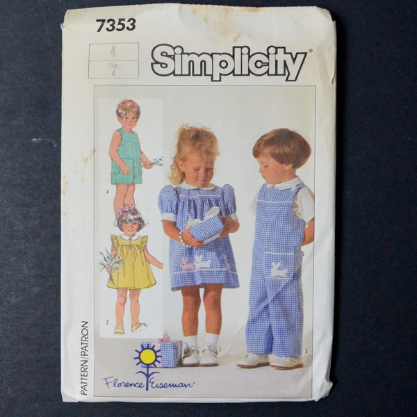 Simplicity 7353 Toddlers' Dress and Overalls Sewing Pattern - Size 4