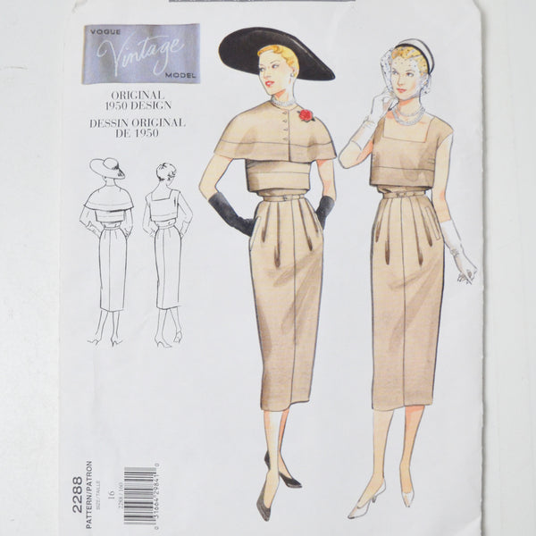 Vogue 2288 Misses' Capelet, Dress, and Belt Sewing Pattern - Size 16