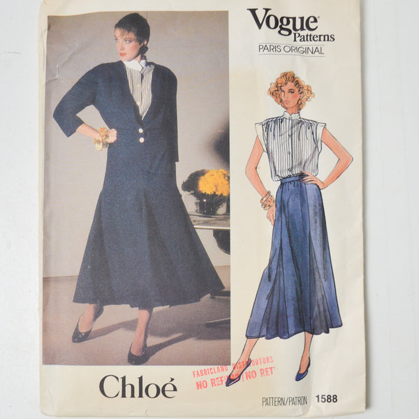 Vogue 1588 Chloé Misses' Jacket, Skirt, and Blouse Sewing Pattern - Size 14