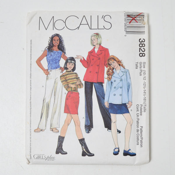 McCall's 3828 Girls' Plus Unlined Jacket, Pants + Skirt Sewing Pattern - Sizes 10 1/2-16 1/2