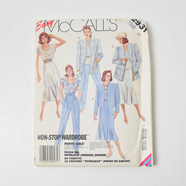 Easy McCall's Unlined Jacket, Top, Skirt + Pants Sewing Pattern - Size 10