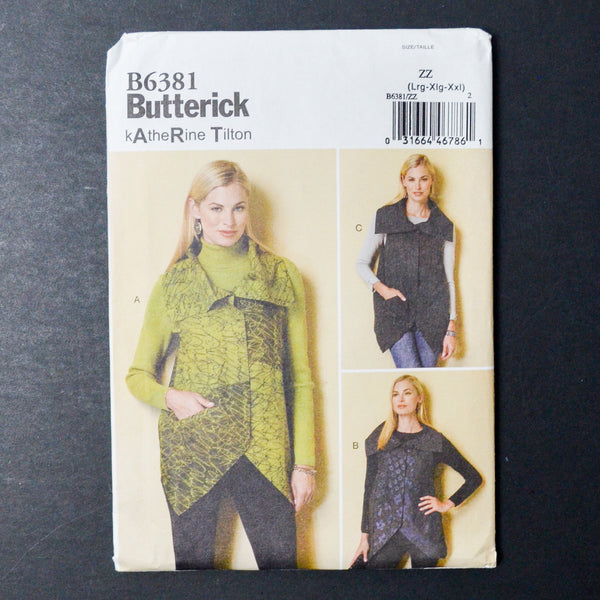 Butterick B6381 Misses Vest Sewing Pattern - Size ZZ (L-XXL)