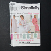 Simplicity 9289 Nightgown Sewing Pattern - Size BB (L-XL)