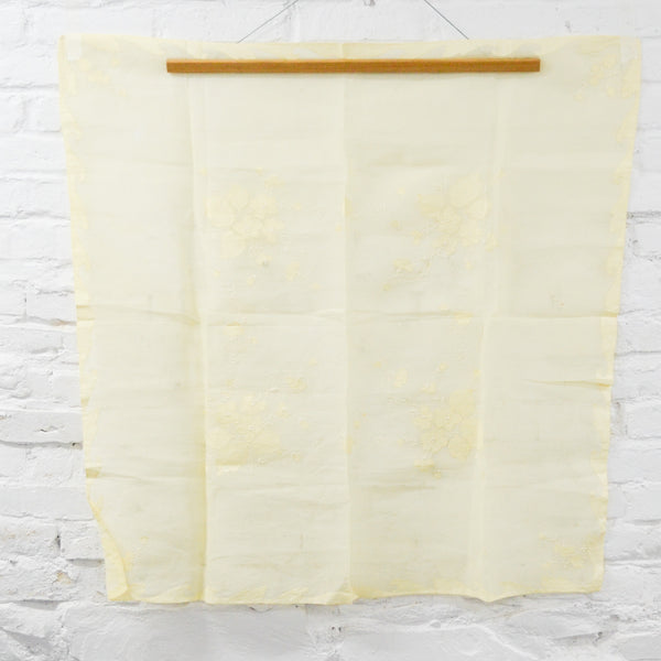 Light Yellow Sheer Tablecloth with Floral Applique Embroidery - 35" x 35"