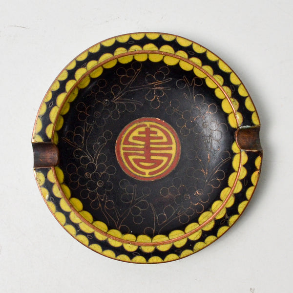 Black + Yellow Cloisonne Ashtray