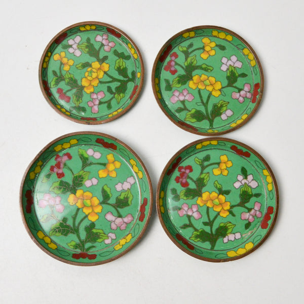 Green Floral Cloisonne Trinket Dishes - Set of 4