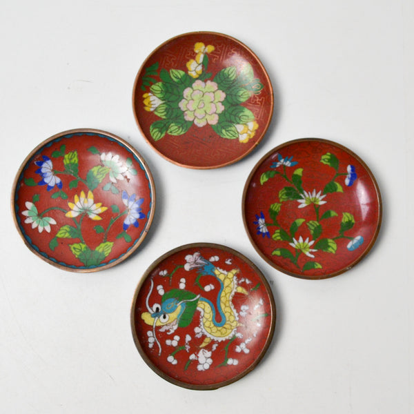 Red Cloisonne Trinket Dishes - Set of 4