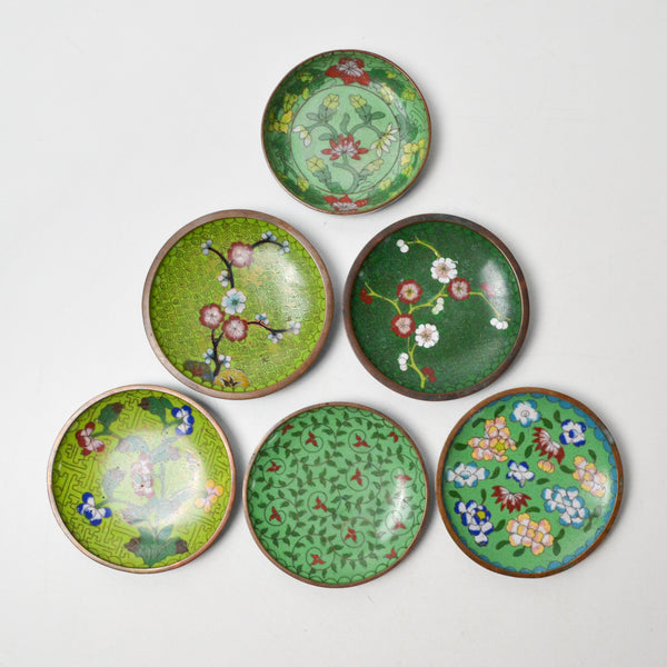 Green Cloisonne Trinket Dishes - Set of 6