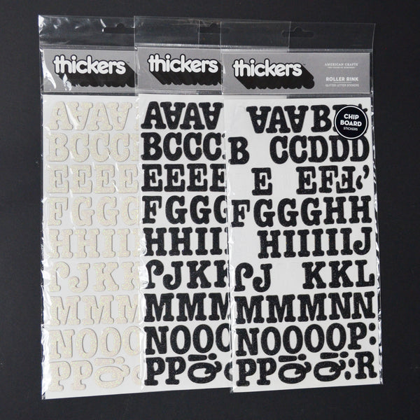 Black + White Glitter Chipboard Sticker Bundle