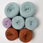 Light Teal, Russet Brown + Light Purple Wool Rug Yarn - 7 Cakes