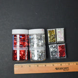 Red, Silver + Gold Chunky and Shaped Glitter - 6 Jars