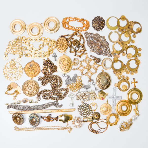 Gold Tone Lockets, Chains + Assorted Metal Bundle