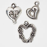 Assorted Heart Charms - Set of 3
