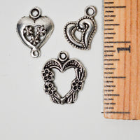 Assorted Heart Charms - Set of 3