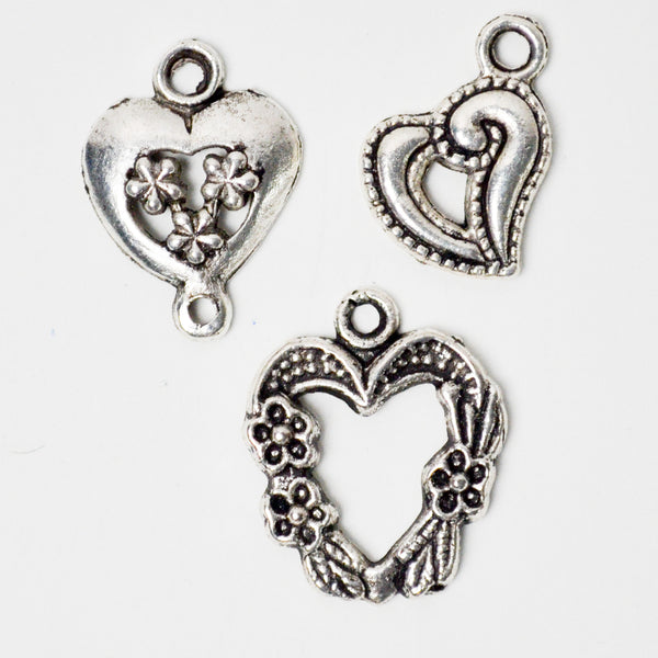 Assorted Heart Charms - Set of 3