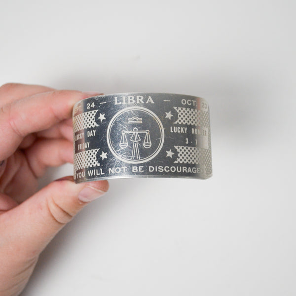 Silver Tone Engraved Libra Cuff Bracelet