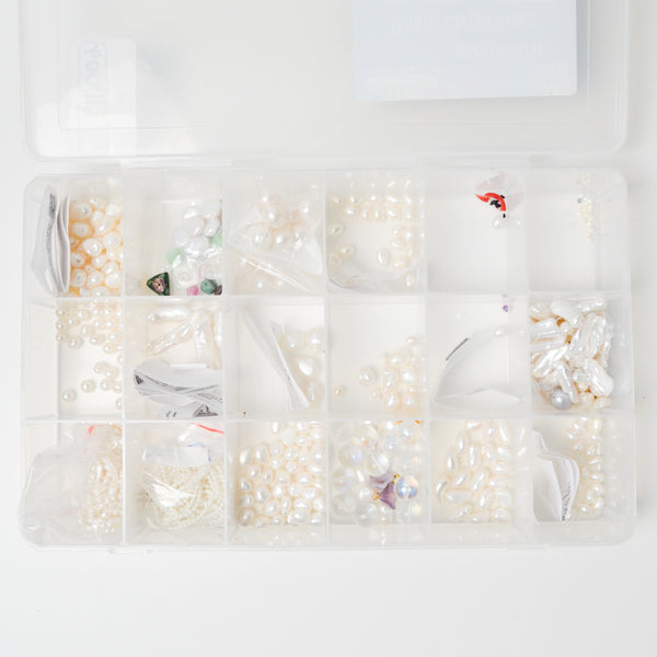 Freshwater Pearl + Assorted Beads in Plastic Compartment Case