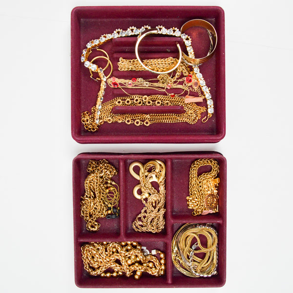 Gold Tone Chain + Costume Jewelry Bundle in Organizing Tray