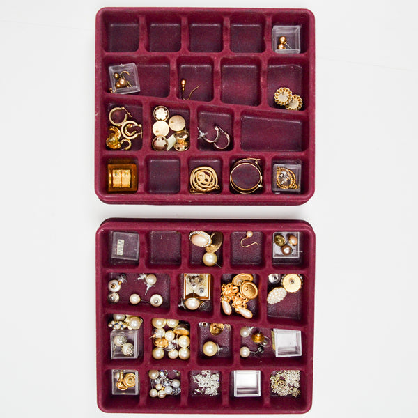 Costume Jewelry Gold + Pearl Earring Bundle in Organizing Tray