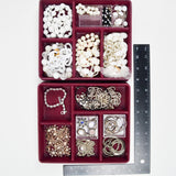 White + Silver Tone Charms + Costume Jewelry Bundle in Organizing Tray