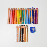 Thick Stabilo Colored Pencils + Sharpener - Set of 18