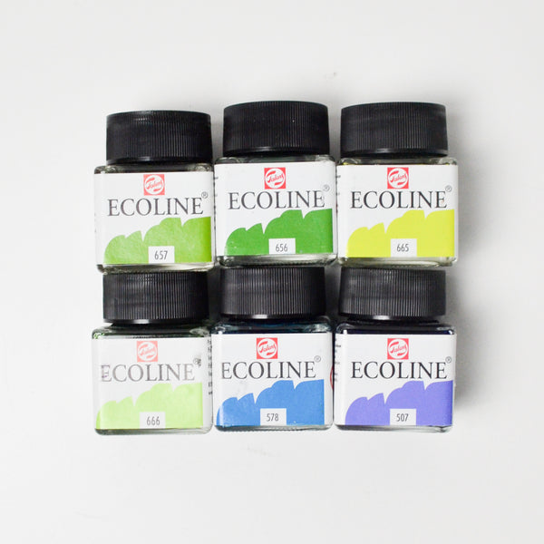Royal Talens Ecoline Green + Blue Liquid Watercolor - 6 Jars