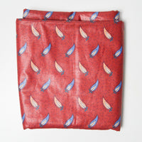 Red, Blue + Orange Feather Print Scotchgard Coated Drapery Fabric - 12" x 280"