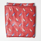 Red, Blue + Orange Feather Print Scotchgard Coated Drapery Fabric - 12" x 280"