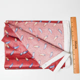 Red, Blue + Orange Feather Print Scotchgard Coated Drapery Fabric - 12" x 224"
