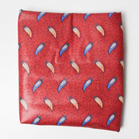 Red, Blue + Orange Feather Print Scotchgard Coated Drapery Fabric - 12" x 224"