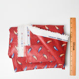 Red, Blue + Orange Feather Print Scotchgard Coated Drapery Fabric - 56" x 84"