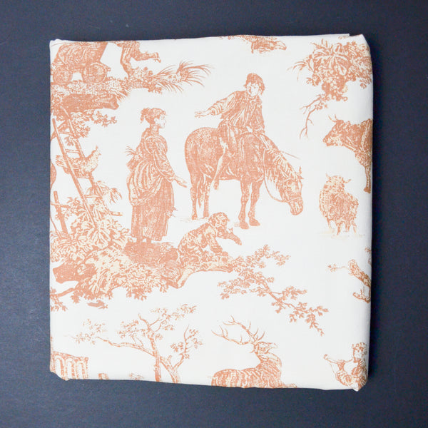 Off-White + Burnt Orange Toile Print Woven Drapery Fabric - 56" x 80"