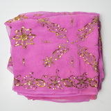 Pink-Purple Georgette Fabric with Gold Sequins - 45" x 192"