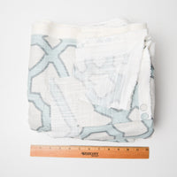 Off-White + Light Blue Geometric Print Textured Woven Drapery Fabric - 56" x 180