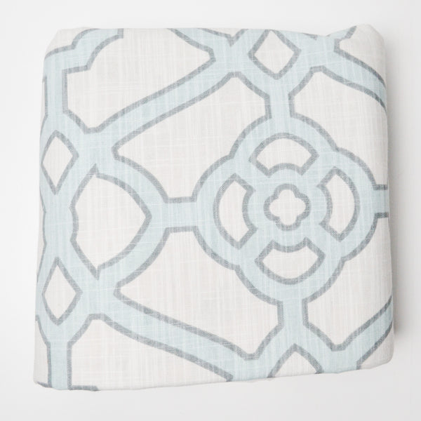 Off-White + Light Blue Geometric Print Textured Woven Drapery Fabric - 56" x 180
