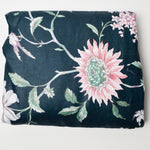 Dark Green + Pink Floral Print Woven Drapery Fabric - 54" x 240"