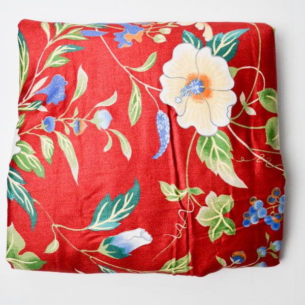 Red Floral Teflon-Coated Upholstery Fabric - 52" x 132"